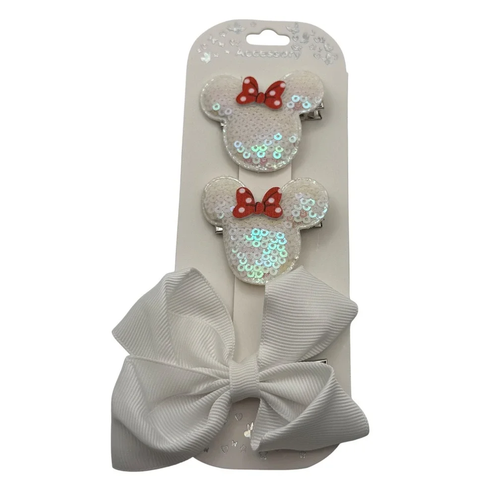 Chloe Accessory Set 3 Piece Minnie Mouse Sequin Hair Clips Bow White Red